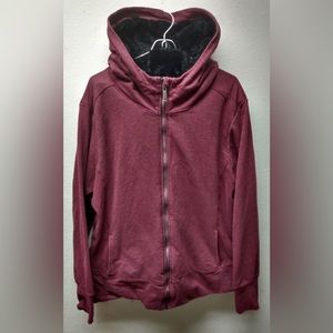 Eddie Bauer Women’s Sz L Fur Lined  Zip Up Hot Pink Sweater Hoodie